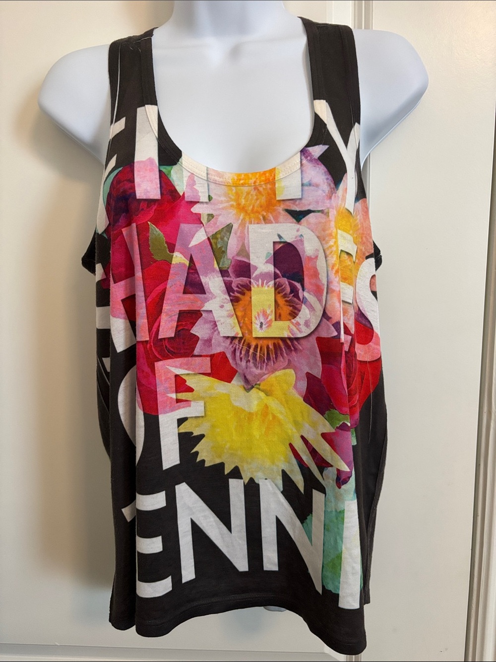 Lucky in Love Scoop Neck Floral Graphic Tank Top - Multi-Color Bloom L (#15T)